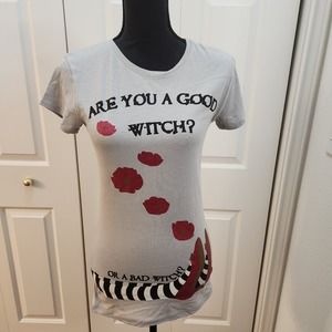 Are You A Good Witch 0r A Bad Witch  Top Size Large Sparkly Flowers Striped Leg
